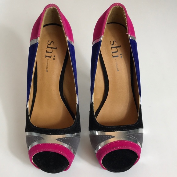 Shi by Journeys Pink & Blue Colorblock Peep-Toe Heels – Size 6.5 - Picture 2 of 7
